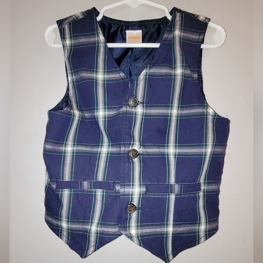 Gymboree Navy Green Plaid Button-Up Vest Satin Lining - Boys Size 4